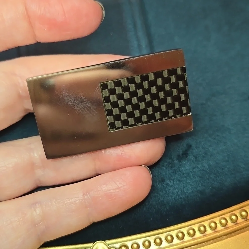 Silver and Black Checkered Stainless Steel Money Clip Brand New
